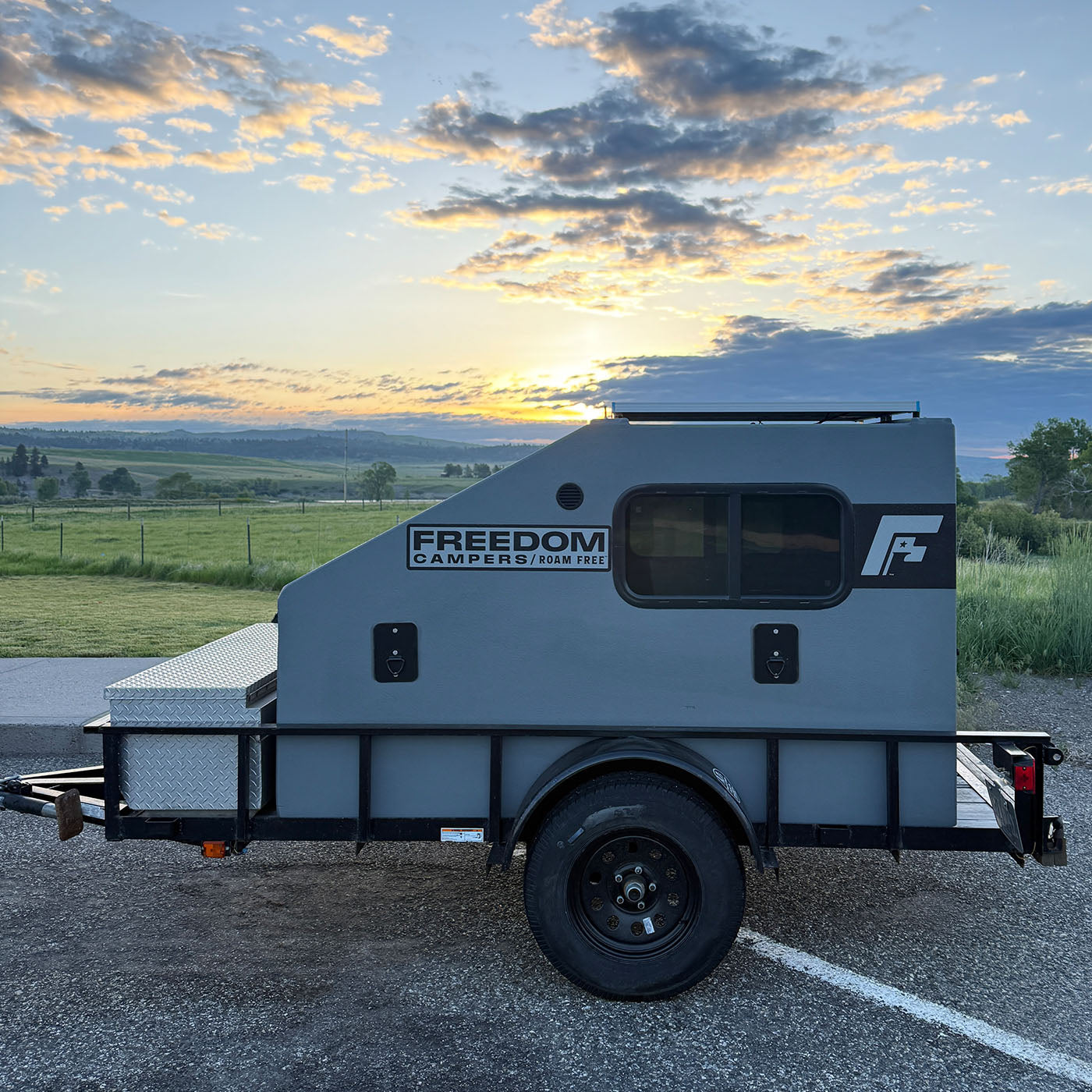Freedom Camper in a trailer exploring the midwest